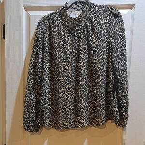 J. Crew Black and Tan Animal Print Blouse